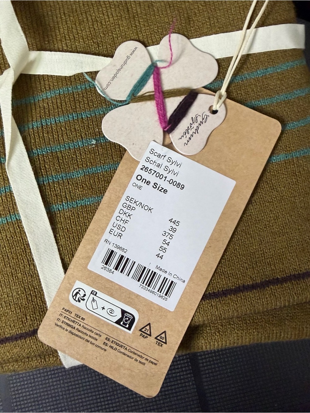 Gudrun Sjoden Sylvi Rib Knit Scarf Organic Cotton Wool Multicolor Striped NWT - Picture 2 of 6